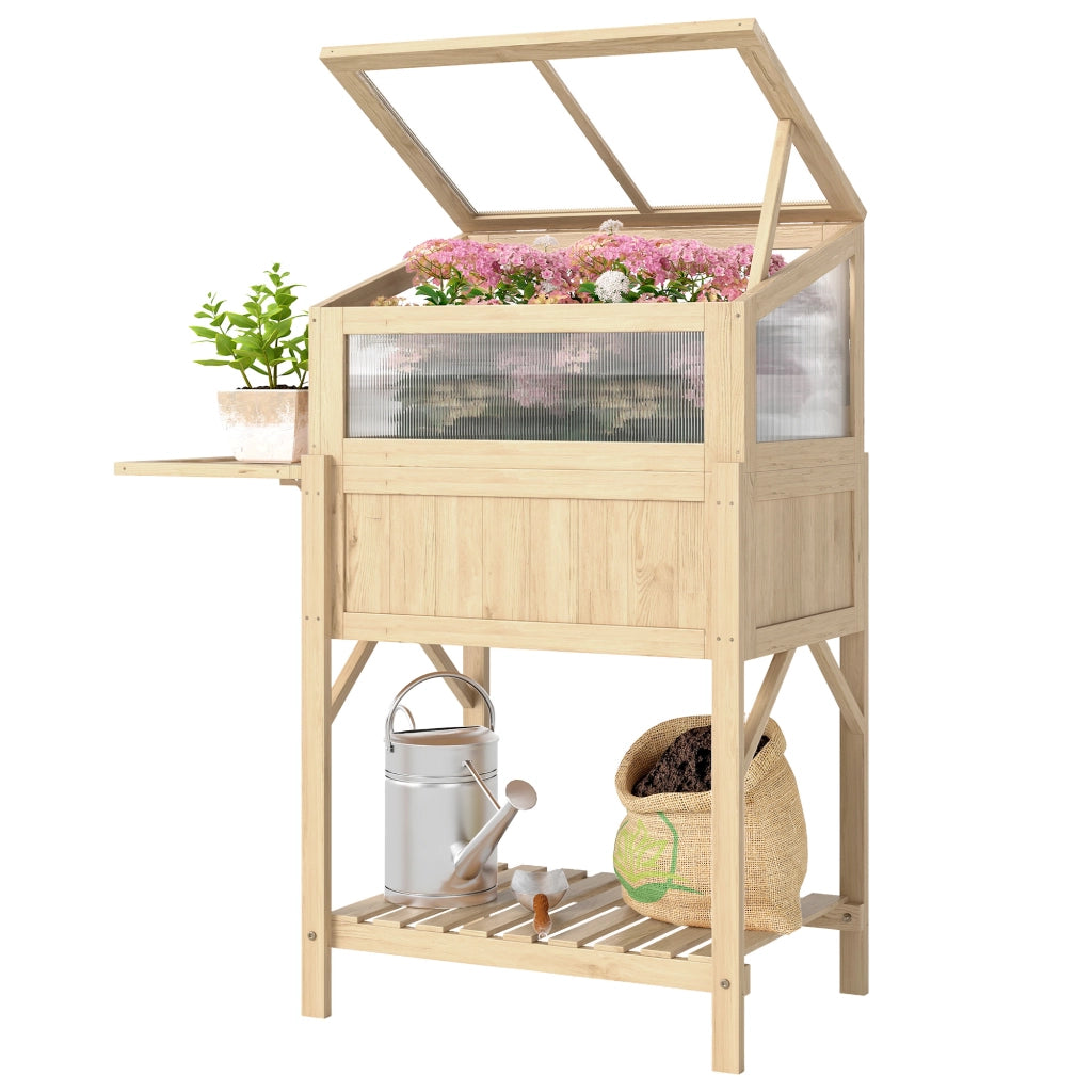 Tavolo da giardino con serra e scaffale ¨C zephmum ¨C 104x50x120 cm, legno naturale