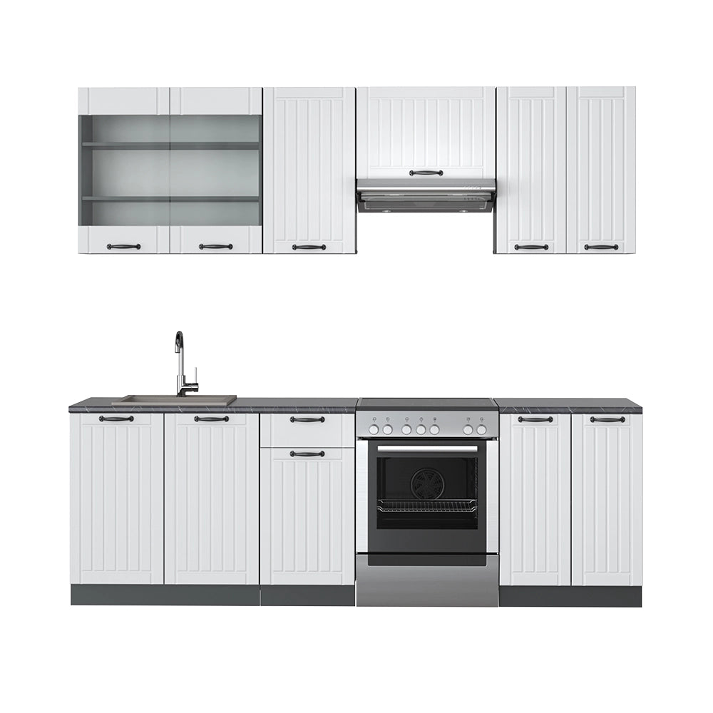 Vicco Cucina componibile Bianco casa di campagna/antracite 240 cm senza piano di lavoro
