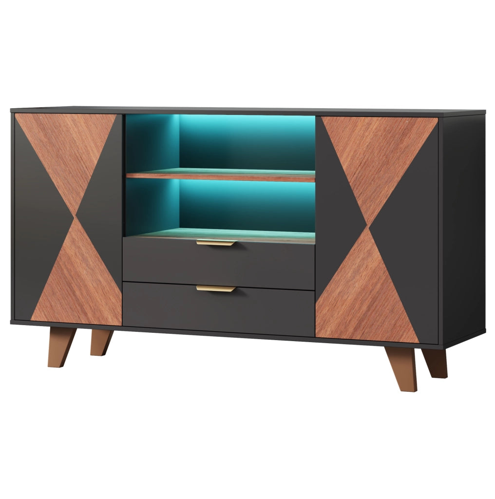 Mobile cucina con LED RGB; ante e cassetti; 150 x 40 x 90 cm; MDF natural e nero