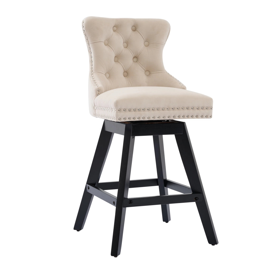 Sgabelli da Bar in Velluto con Gambe in Legno ¨C MINIMAL ¨C Beige, Set 2 Pezzi