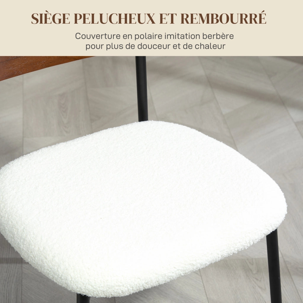 Set 2 Sedie da Pranzo con Schienale Curvo e Rivestimento Bouclette ¨C Zephmum ¨C Colore Crema