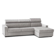 Divano Letto Allevatore, Divano ad angolo, Made in Italy, SofÒ  con apertura girevole, con Penisola contenitore Destra, con Braccioli standard, cm 280x95h85, Grigio