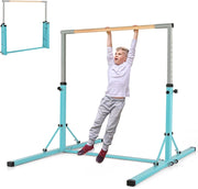 KOMFOTTEU Barra da ginnastica per bambini, barra orizzontale con altezza regolabile a 13 livelli, barra da allenamento in metallo e legno, attrezzatura da palestra con carico di 100 kg
