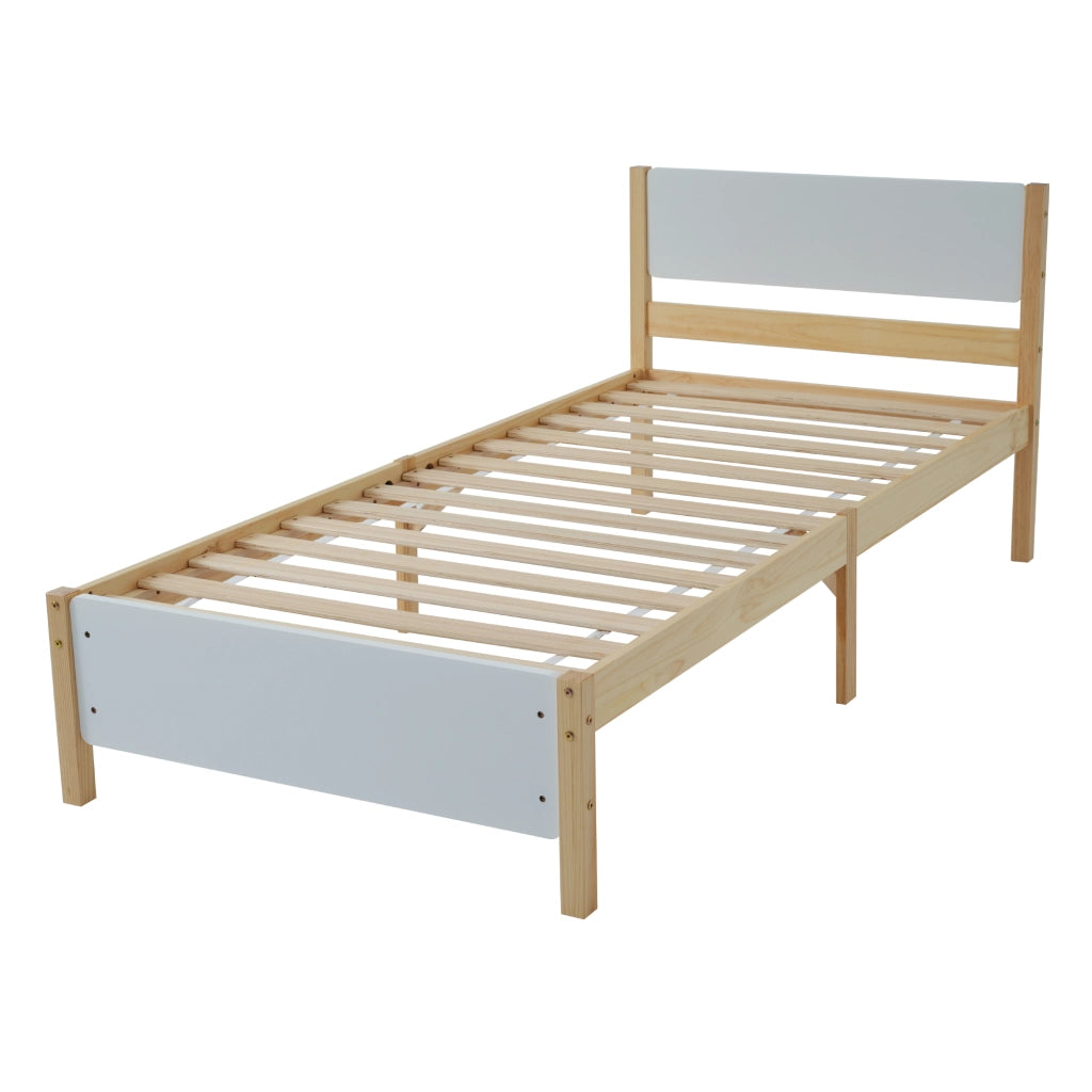 Letto Singolo in Legno di Pino con Testiera e Pediera ¨C MINIMAL ¨C Bianco/Naturale 90x200