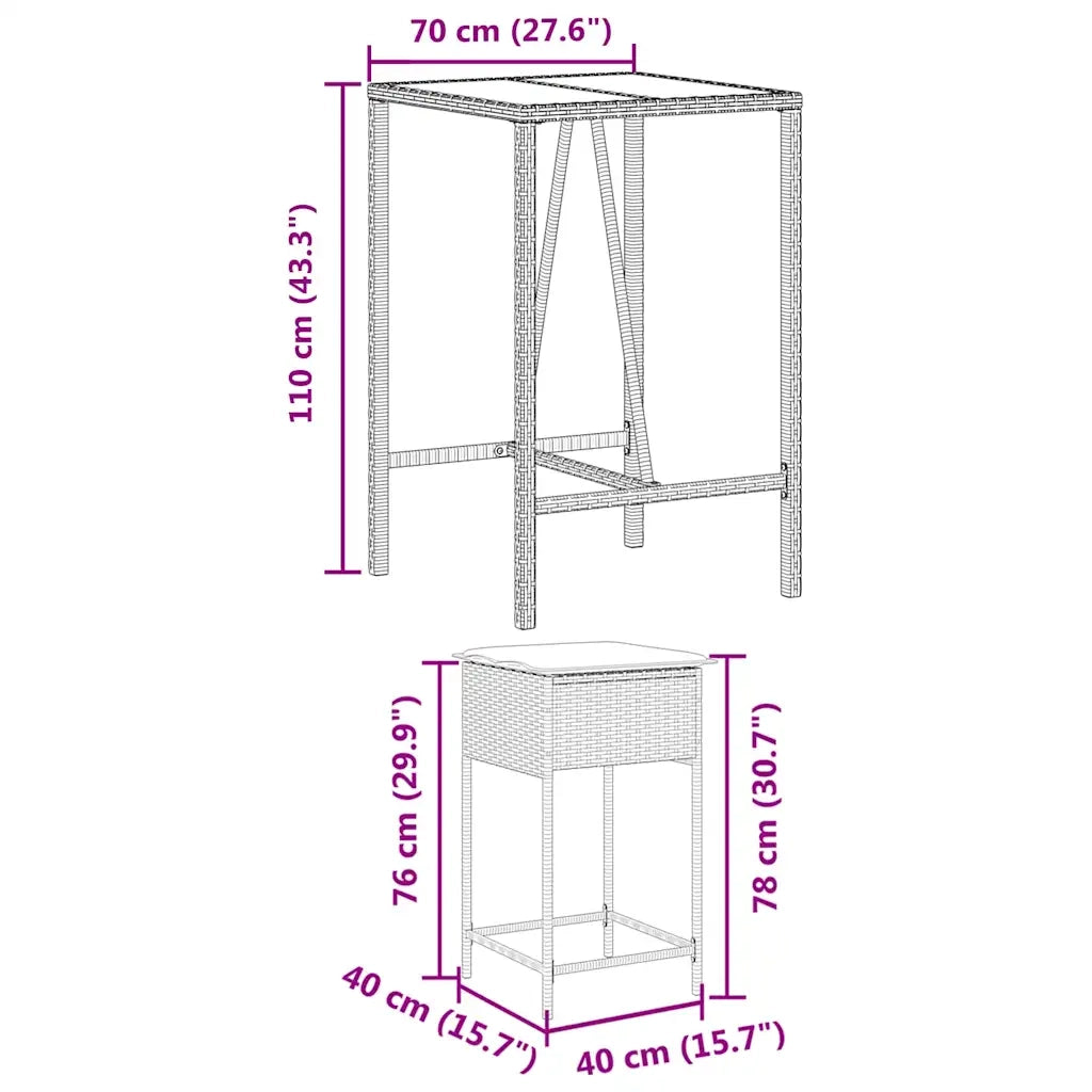 Set Bar da Giardino 5 pz con Cuscini in Polyrattan Nero