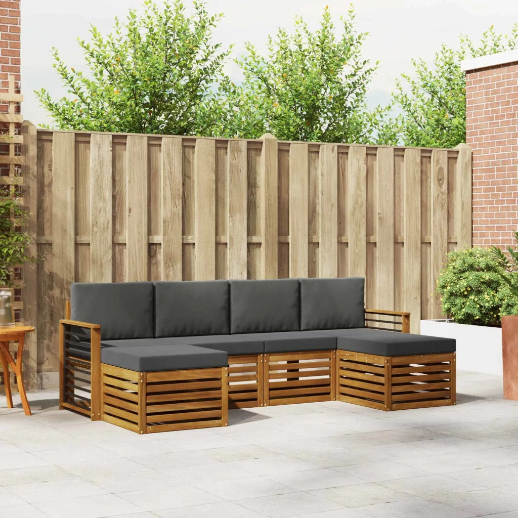 Set divani 6 pcs Naturale e Antracite Legno di Acacia Massello 3375262