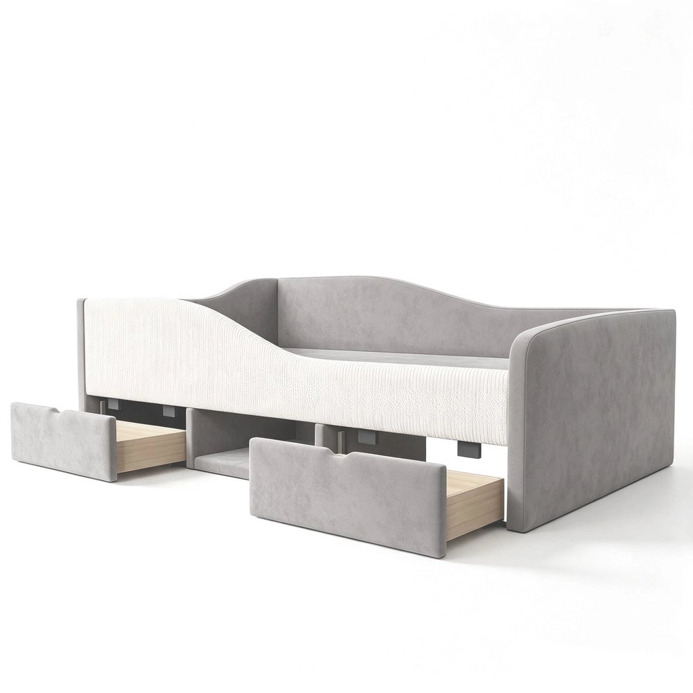Letto imbottito per bambini con cassetti ¨C Minimal ¨C grigio velluto 90x190 cm