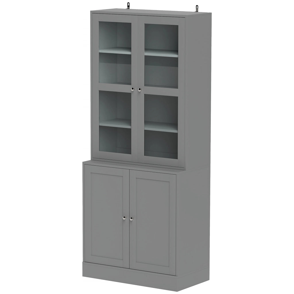 Libreria a 6 livelli con ante in vetro ¨C zephmum ¨C Grigio 80x30x200