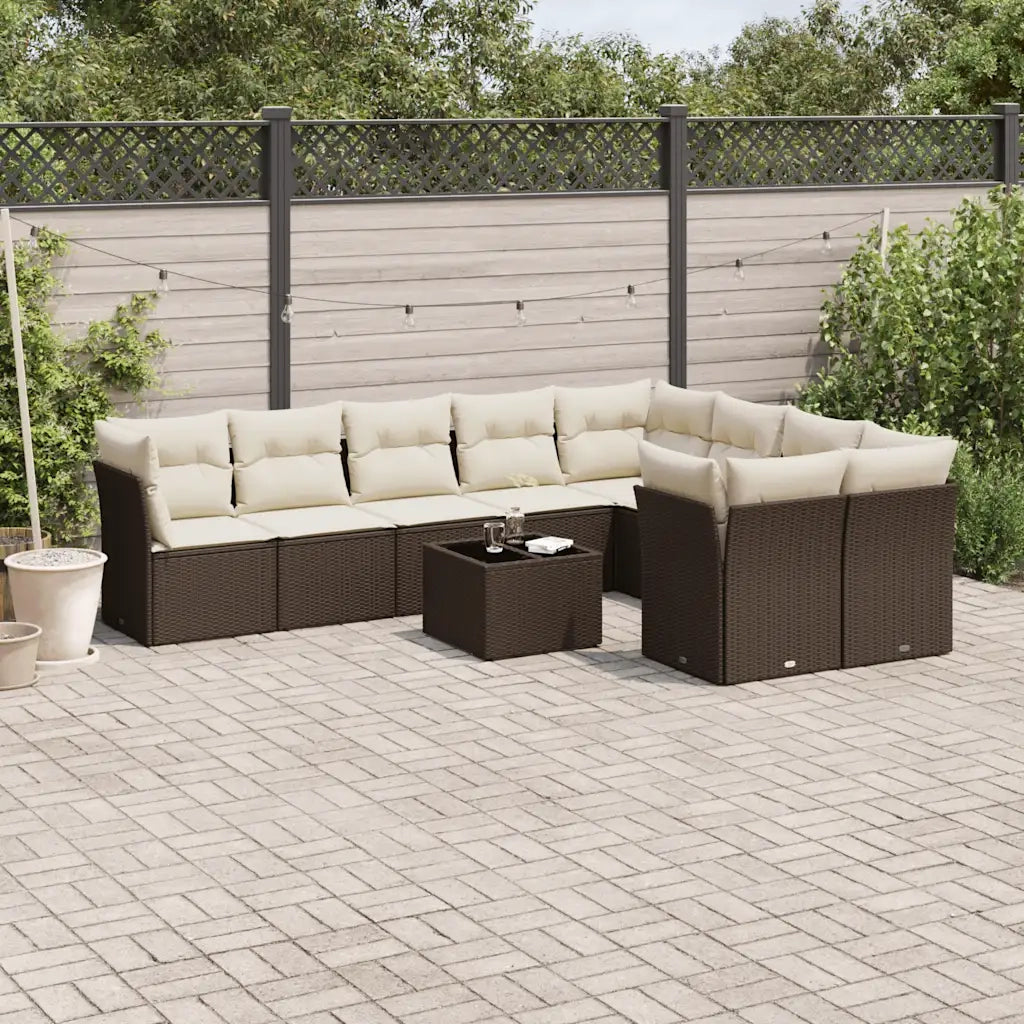 Set Divani da Giardino 10pz con Cuscini in Polyrattan Marrone 3250022