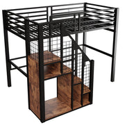 Letto a soppalco singolo 90×200 cm con scala; scomparto portaoggetti e barriera; senza materasso; metallo; nero