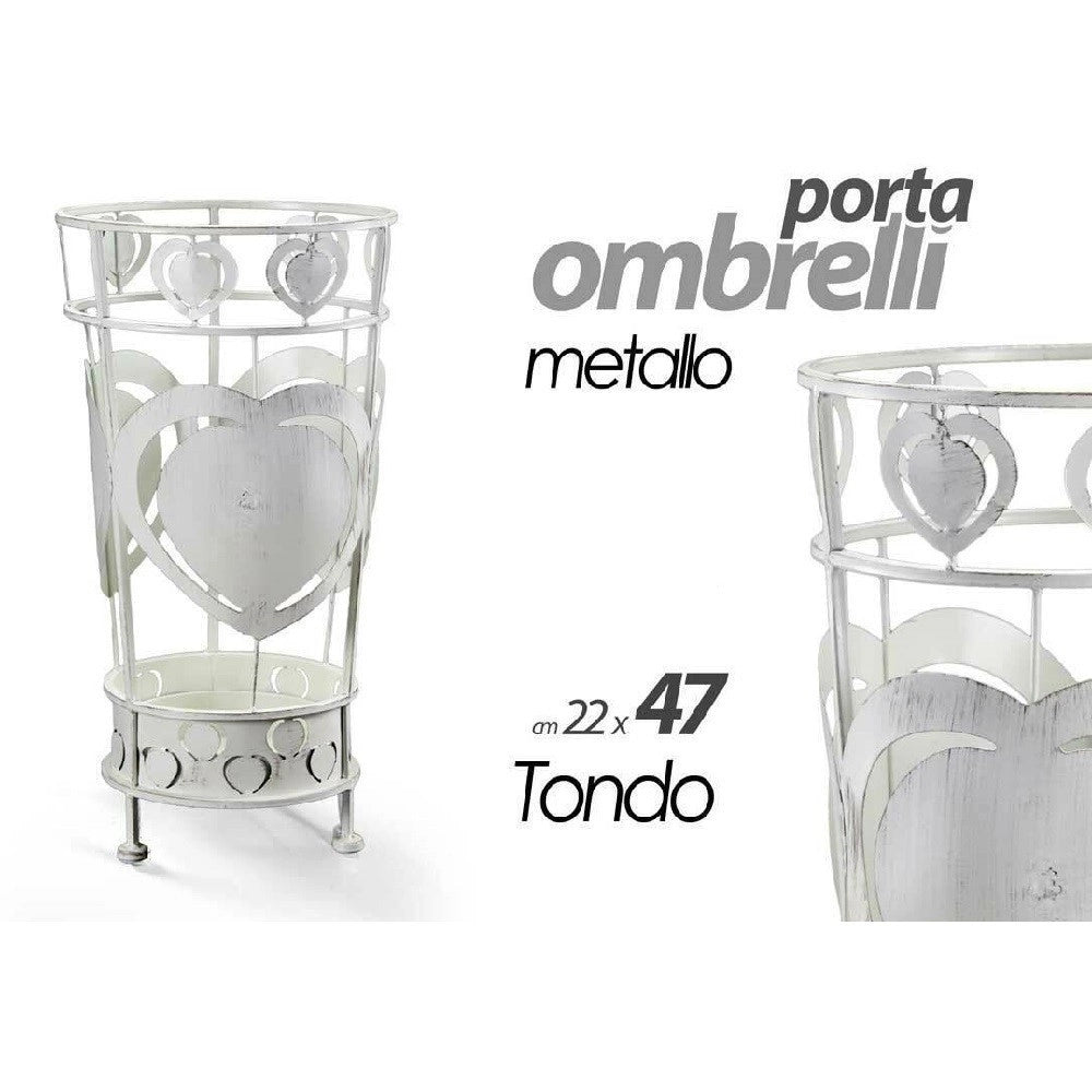 Trade Shop - Porta Ombrelli Con Cuore Anticato Design Tondo Bianco 22x47cm In Metallo 657801 -