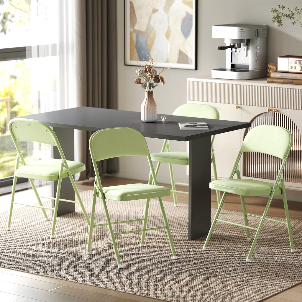 Sedia da Pranzo Pieghevole con Schienale Imbottito ¨C ZephMum ¨C Verde Velluto, Struttura in Metallo