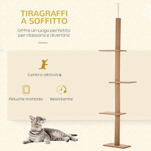 Albero Tiragraffi per Gatti 43x27x228-260 cm con Fissaggi oa Soffitto Marrone