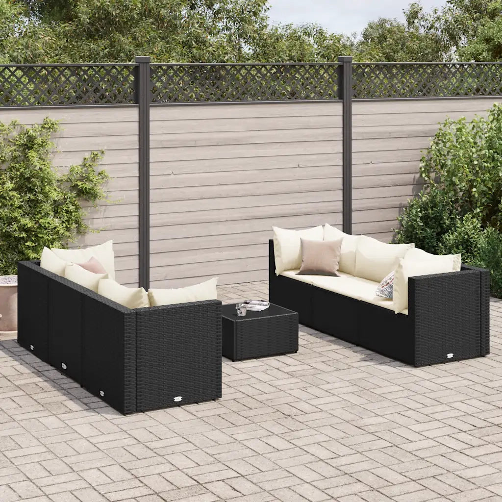 Set Salotto da Giardino con Cuscini 7pz Nero Polyrattan 3308024