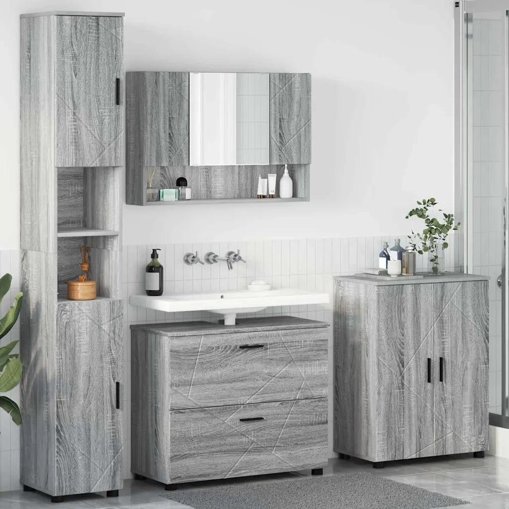 vidaXL Set di mobili per il bagno 4 pcs Grigio sonoma 30 x 35 x 192 cm