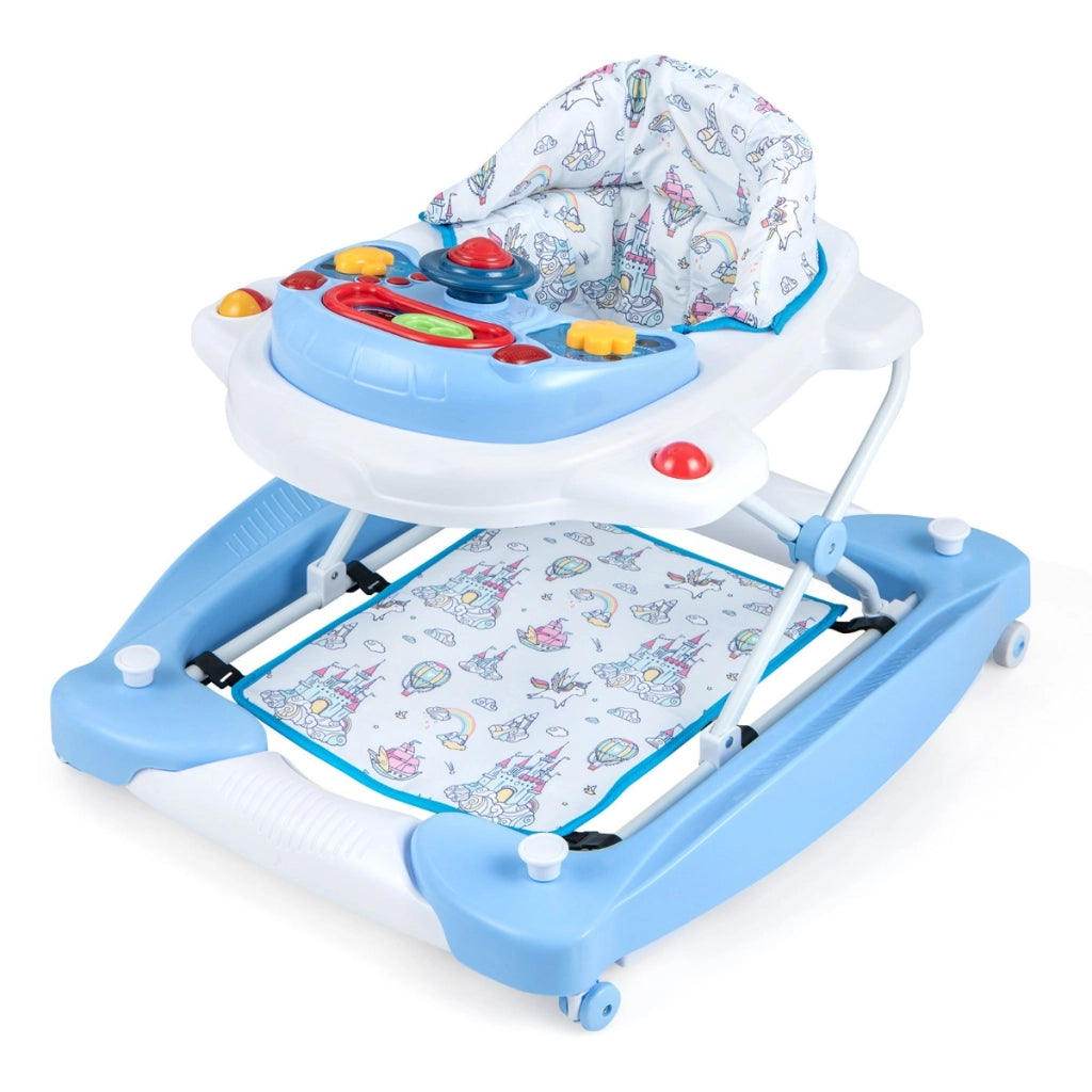 Girello per bambini con altezza regolabile vassoio musicale rimovibile, Centro attivit¨¤ per bambini di 6+ mesi Blu-Primi passi