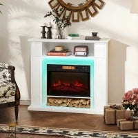 Camino Elettrico 1800W Regolabile con Fiamma 3D, Ripiano, Timer e Telecomando, 105x27x97 cm, Bianco