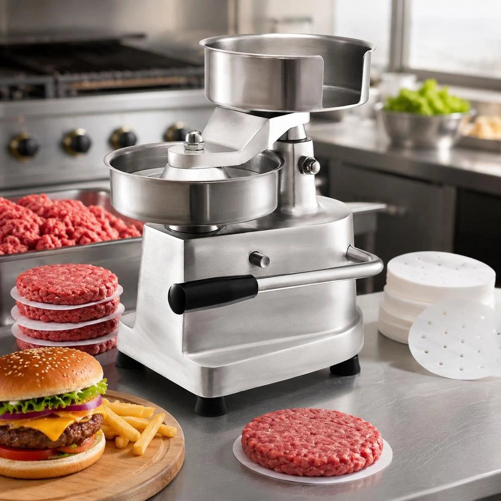 Commercial Burger Patty Maker, 150 Mm/6 Inch Hamburger Beef Patty Maker, Robust, Food-Grade Stainless Steel Bowl Burger Press, Kitchen Meat Forming Machine With 1000 Patty Patties