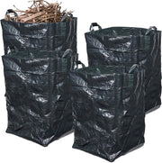 Set di 4 sacchi di immondizia per giardino 200 litri, impermeabili, pieghevoli, con maniglie, colore verde scuro.