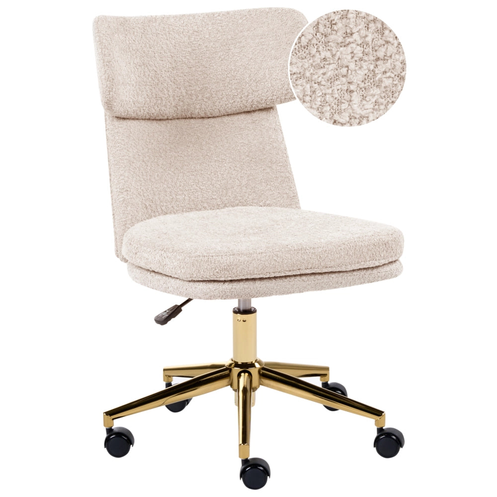 Sedia da ufficio in tessuto bouclé beige chiaro senza braccioli completamente girevole con regolazione dell'altezza del sedile