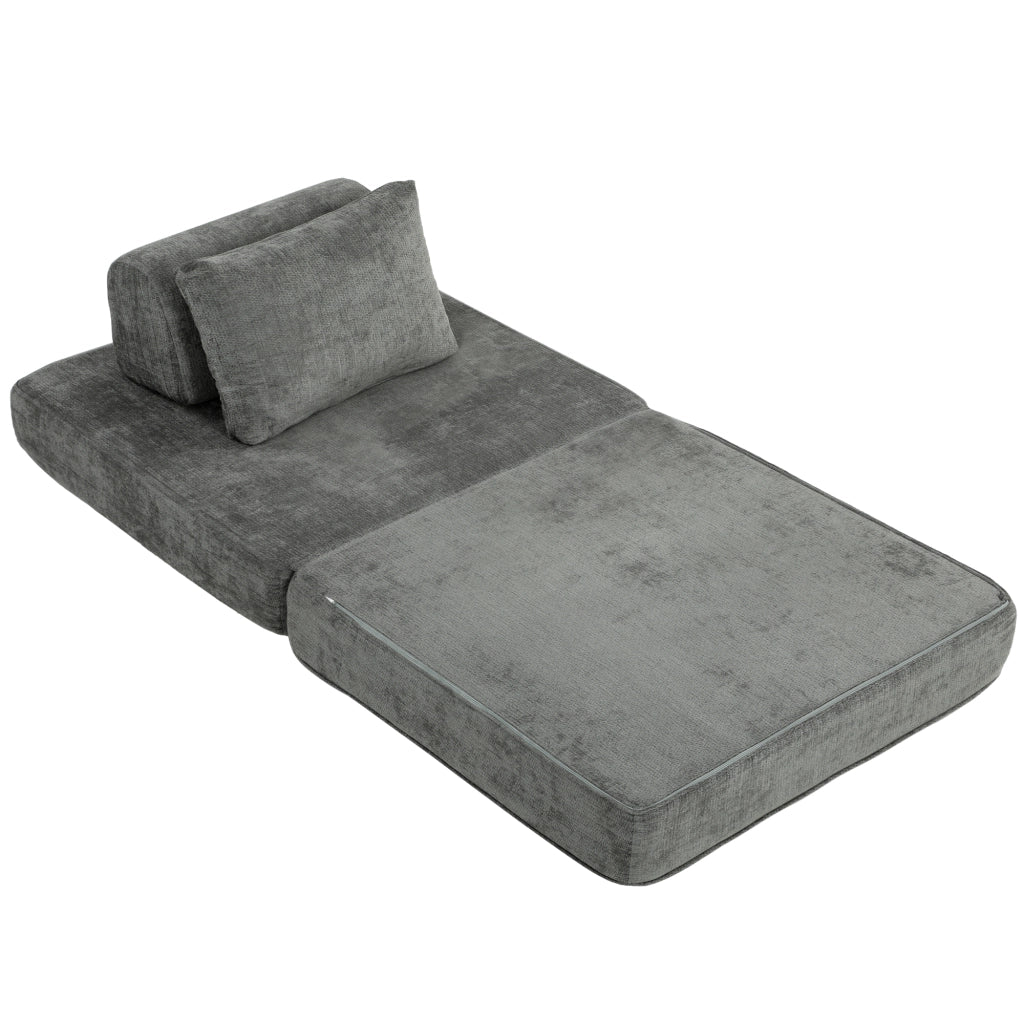 Poltrona Letto Pieghevole in Tessuto Chenille ¨C Xylo ¨C Grigio con Cuscino di Supporto Spesso