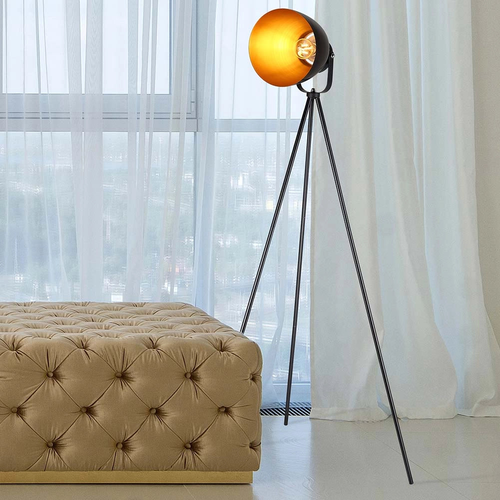 Lampada Piantana Terra Design Moderno Industriale Metallo Luce E27 Nero oro