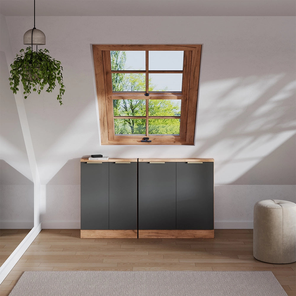 Set di mobili sottotetto Rion Antracite-oro/Rovere dorato 140 cm Set di 2 Vicco