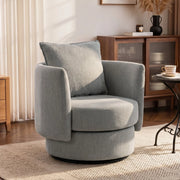Poltrona girevole 360° in tessuto effetto lino grigio chiaro con cuscino