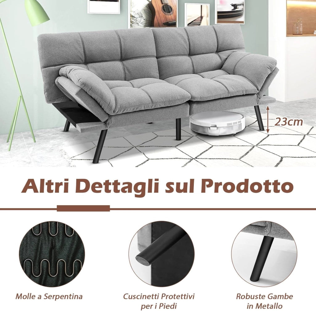 Divano Letto Convertibile, Schiuma di Memoria con Schienale e Poggiatesta Regolabili, Schienale Regolabile in 3 Posizioni, Multiuso e Moderno, per Camera da Letto Salone Balcone (Grigio)