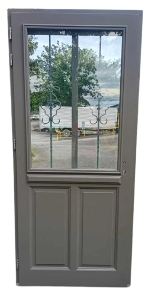 Porta d'ingresso in legno vitreo, Santiago grigio RAL7039, H,215xl,90 p, destra Cote Tableau senza maniglia