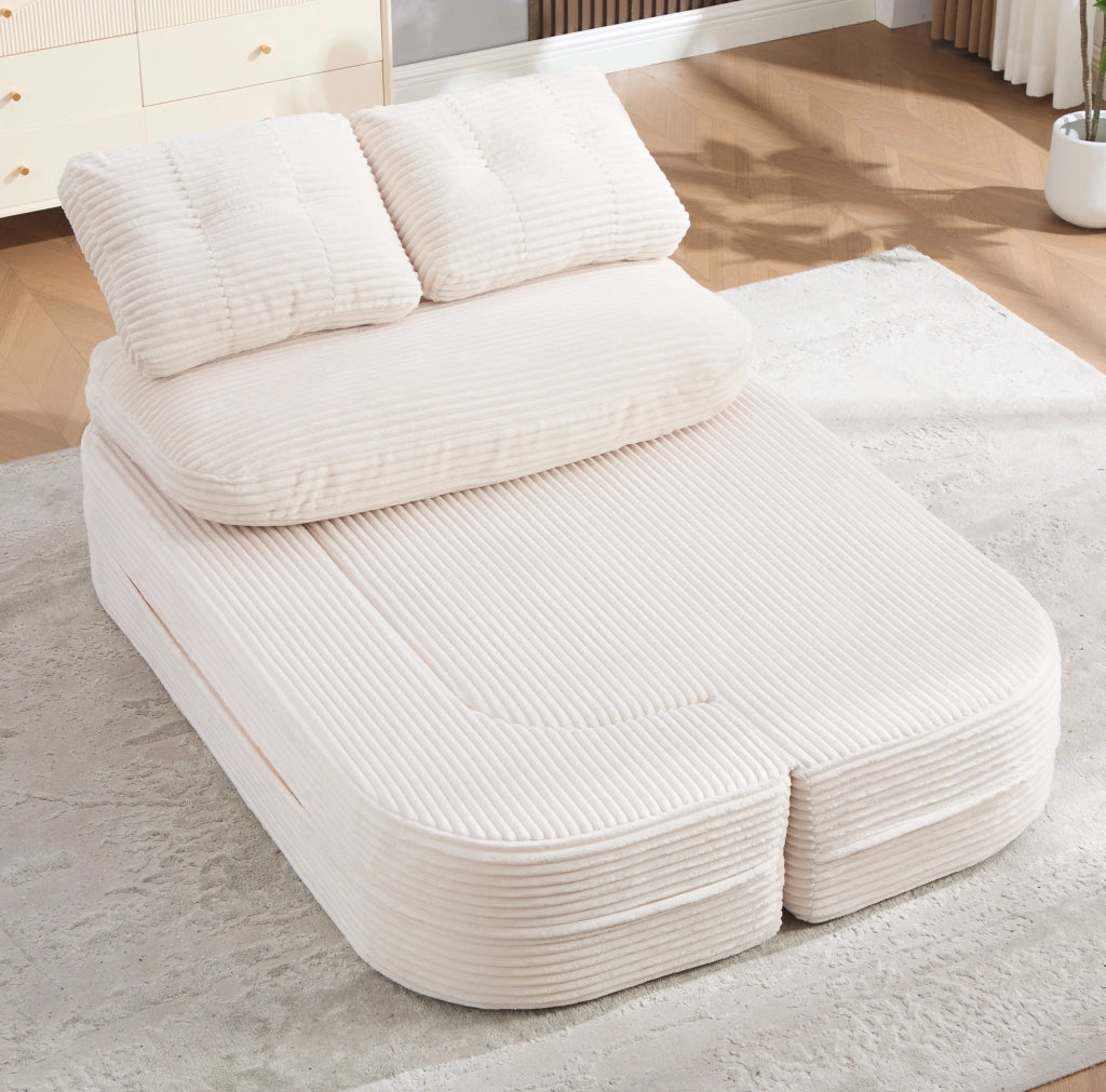 Poltrona relax 2 in 1 in velluto a coste beige con portabevande