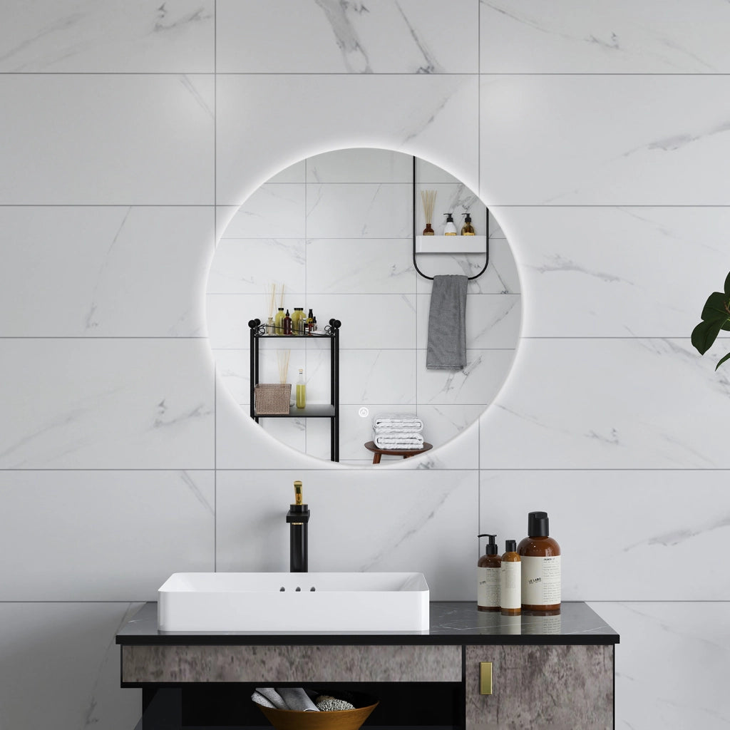 AICA Specchio da bagno 60 x 60 cm, antiappannamento, dimmerabile, interruttore touch, Funzione Memoria