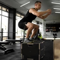 Box Jump Pliometrico a 3 Altezze in Legno Antiscivolo, 76-61-51cm, Nero
