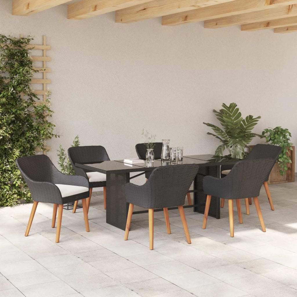 Set da Pranzo per Giardino con cuscino 7 pcs Nero polyrattan