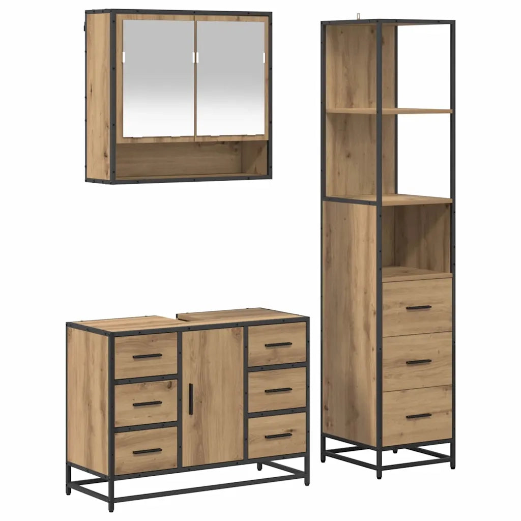 Set di mobili per il bagno con porta 3 pcs Rovere artigianale 3402492