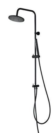Colonna Doccia Round Nero Opaco con Centrale Scorrevole Minimal e Deviatore Verticale – Soffione Ø20 cm
