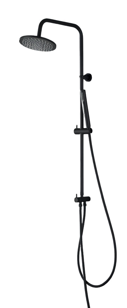 Colonna Doccia Round Nero Opaco con Centrale Scorrevole Minimal e Deviatore Verticale – Soffione Ø20 cm