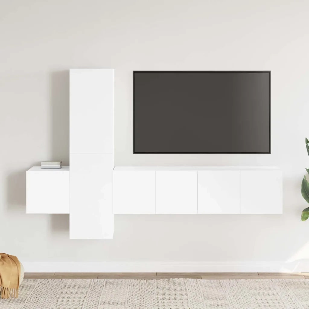 Set di Mobili Porta TV 5 pz Bianco in Legno Multistrato 3078653
