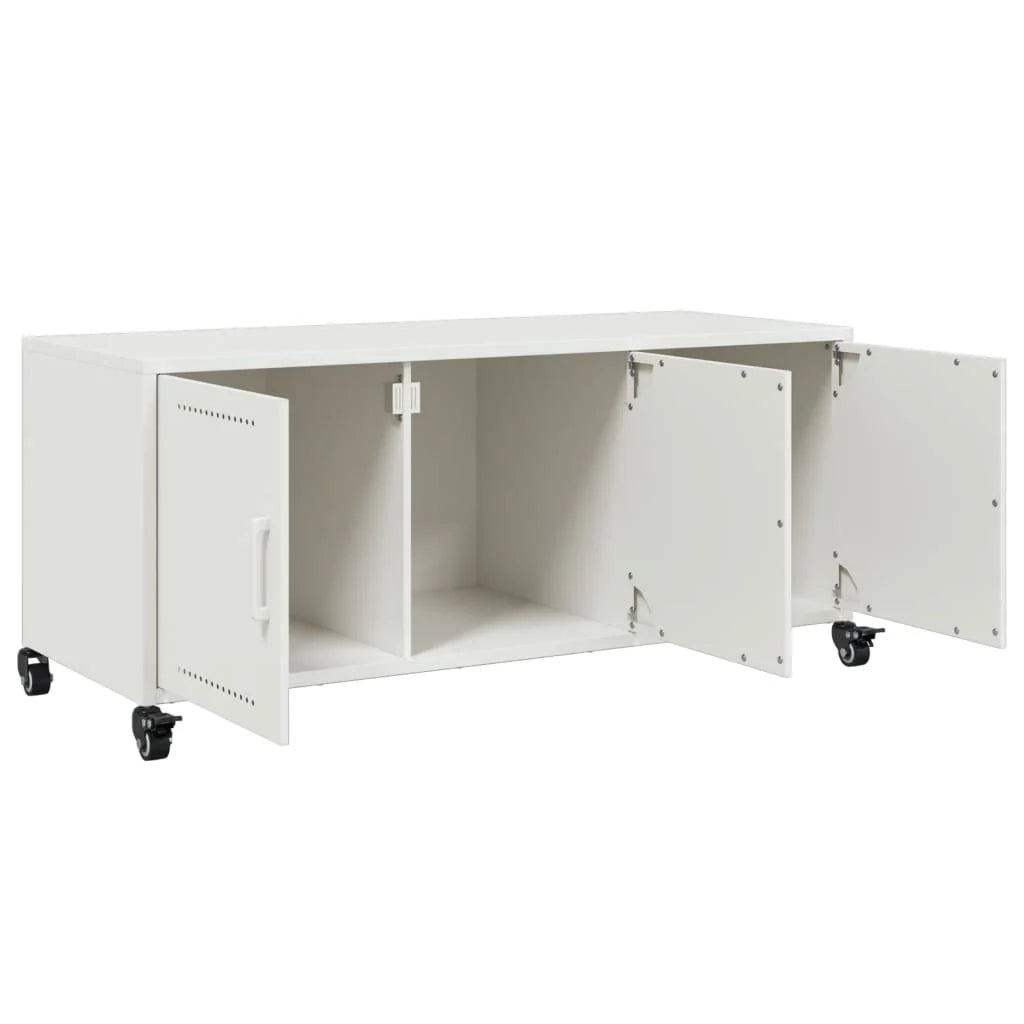 Mobile TV multimediale mensola TV credenza mobile TV sala da pranzo soggiorno camera da letto 100,5 x 39 x 43,5 cm acciaio bianco 02_0025535