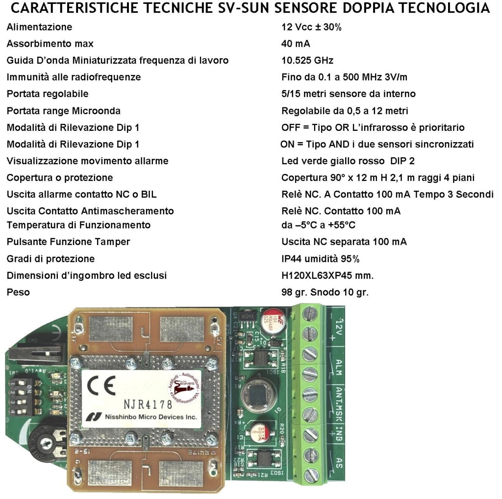 Sensore di Movimento 3 Doppia Tecnologia Grandangolo x Antifurto Portata 12 MT da Interno Rileva Intruso Alim. 12 V Assorb. 40 mA Infrarosso Lente 18 Fasci su 4 Piani ERS Contenitore Bianco Snodo ABS