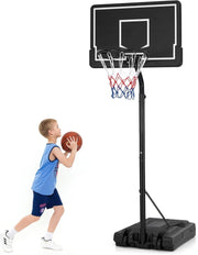Canestro da Basket Portatile e Regolabile da 2,1 a 2,6 m, Canestro da Basket da Interno e Esterno con Base Riempibile, Tabellone in Policarbonato Antiproiettile e Ruote
