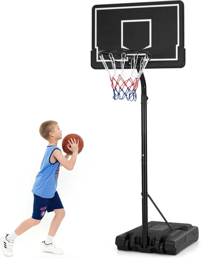 Canestro da Basket Portatile e Regolabile da 2,1 a 2,6 m, Canestro da Basket da Interno e Esterno con Base Riempibile, Tabellone in Policarbonato Antiproiettile e Ruote