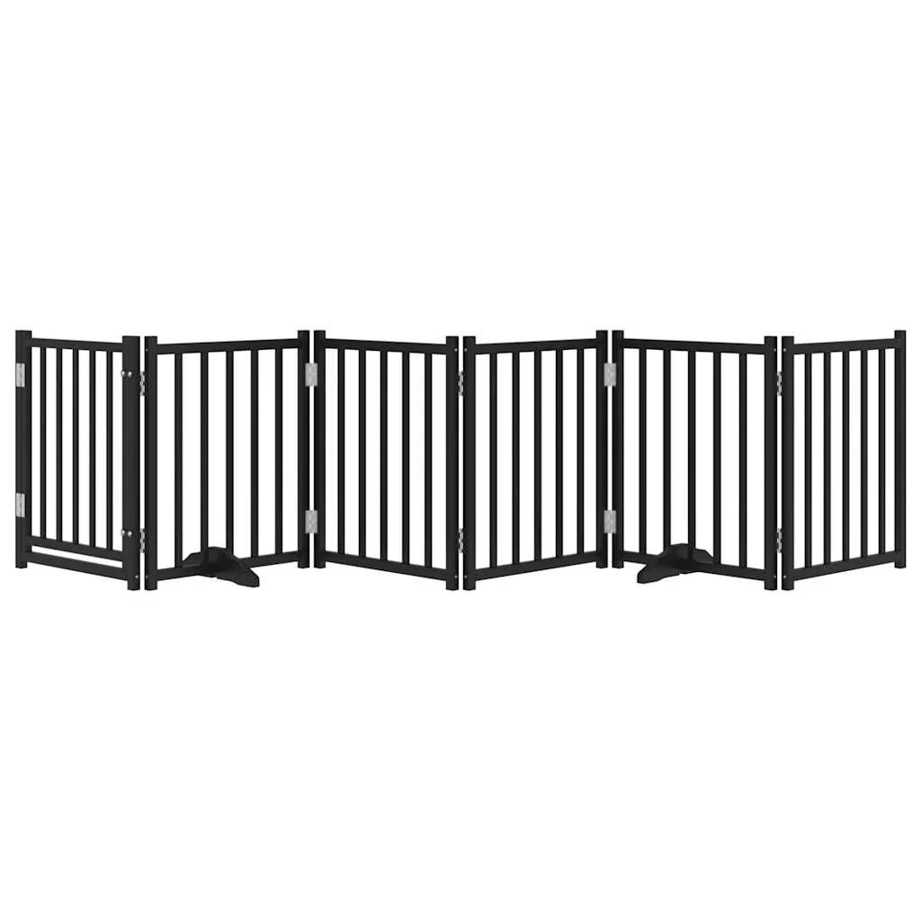 Cancelletto di sicurezza per cani con porta 6 pannelli legno massello di abete nero 02_0023332