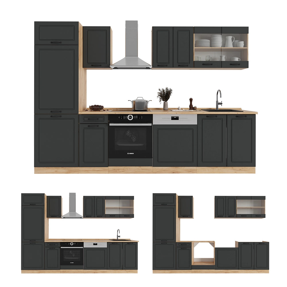 Vicco Cucina componibile Antracite casa di campagna/rovere dorato 300 cm senza piano di lavoro
