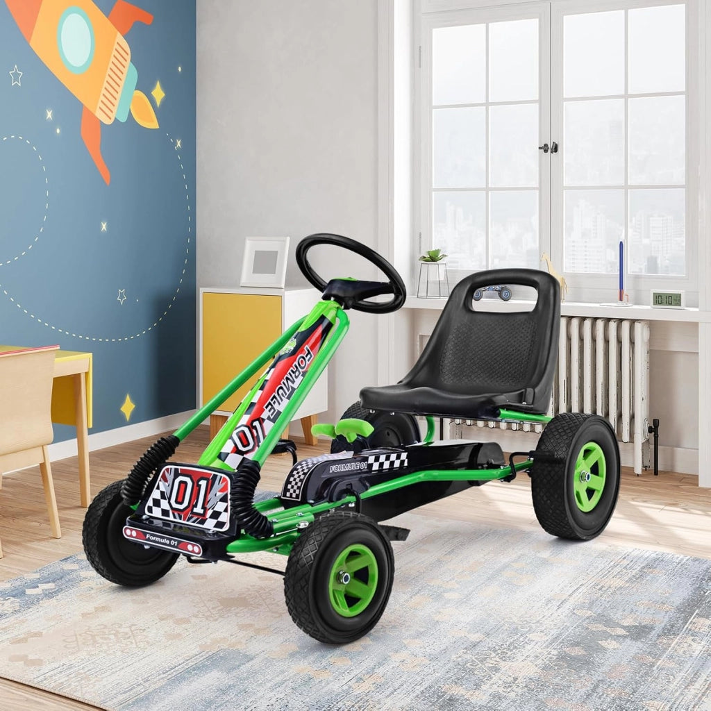 Go Kart a Pedali per Bambini, Macchina per Bambini con Sedili Regolabili in 2 Posizioni e 4 Ruote Antisdrucciolo, Carico 30 kg, per 3 Anni + (Verde, 101 X 61 X 62 CM)