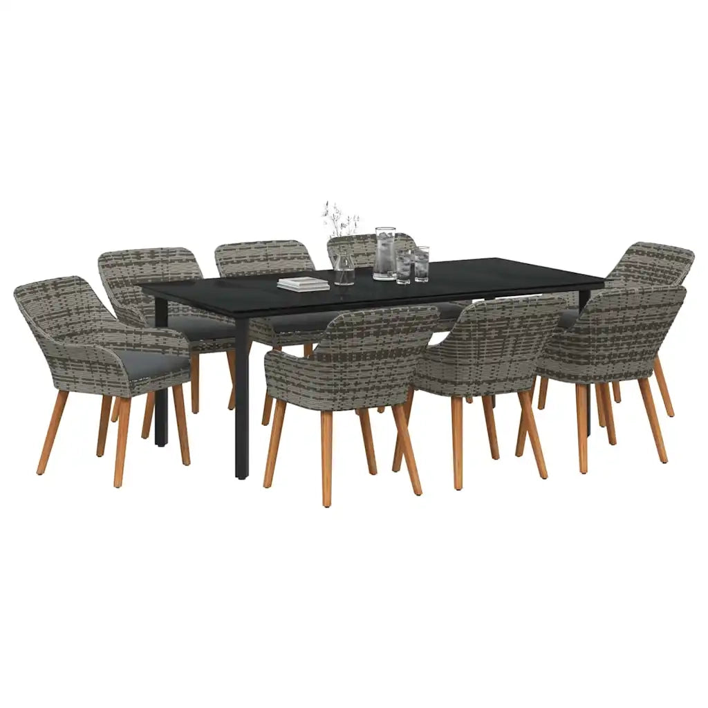 Set da Pranzo per Giardino con cuscino 9 pcs Grigio polyrattan 3261690