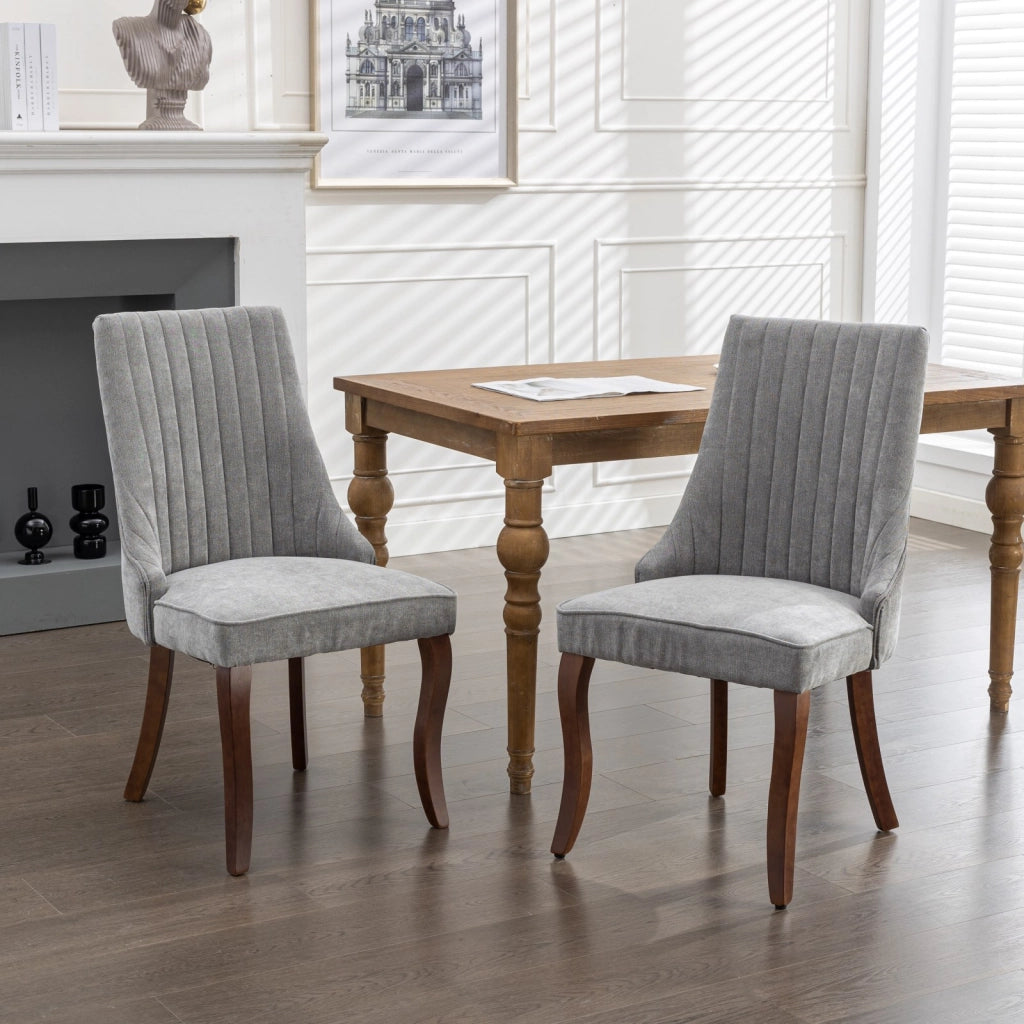 Sedie da Pranzo Imbottite in Tessuto ¨C MINIMAL ¨C Set 2 Pezzi, Grigio, Gambe in Legno Massello