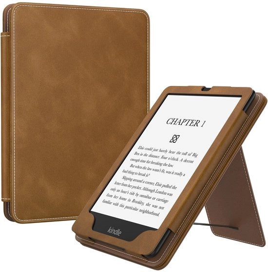 Coprimessa in PU per Kindle Paperwhite - 11a Generazione - Protezione in Pelle Sintetica - Marrone - Funzione di Risveglio/Sveglia Automatico