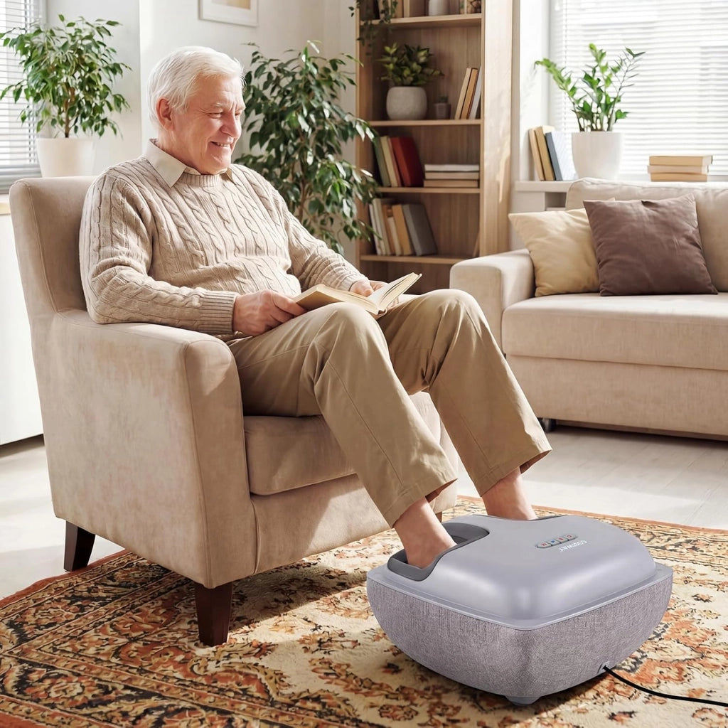 Massaggiatore per Piedi Shiatsu con Calore, Impastamento Profondo a 3 Livelli, Compressione Aria, Timer e Copertura Antipolvere, Scaldapiedi per Fascite Plantare e Neuropatia