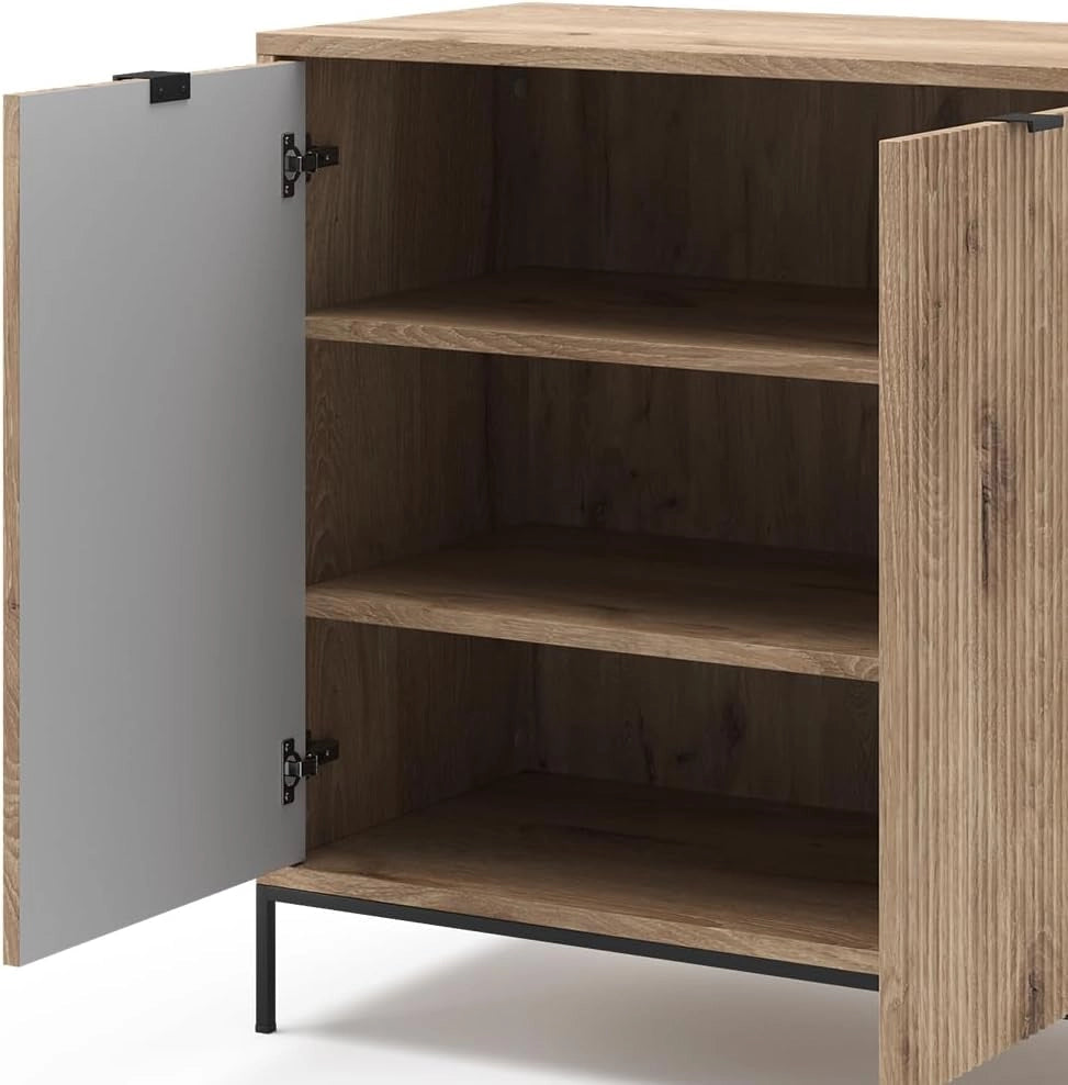 Cassettiere Eliza, Quercia vichinga, 42 x 81.2 cm con 2 porte, Meccanismo push-to-open e superficie facile da pulire